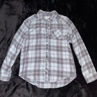 Abercrombie Girls Size 13/14 Button Down Flannel Shirt Plaid Blue Gray White
