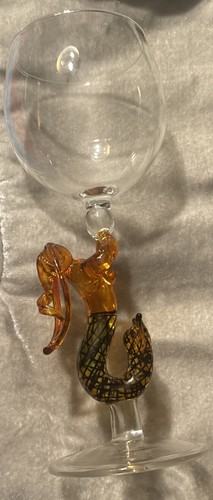 Hand Blown Art Glass Mermaid Wine Glass 8.75” - Picture 5 of 10