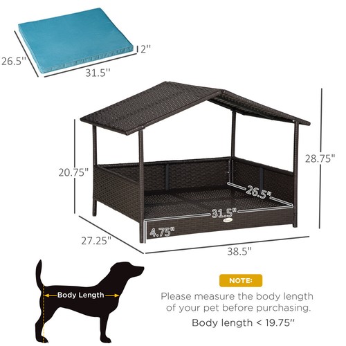 Wicker Dog House Elevated Raised Rattan Bed w Removable Cushion Lounge - Picture 3 of 5