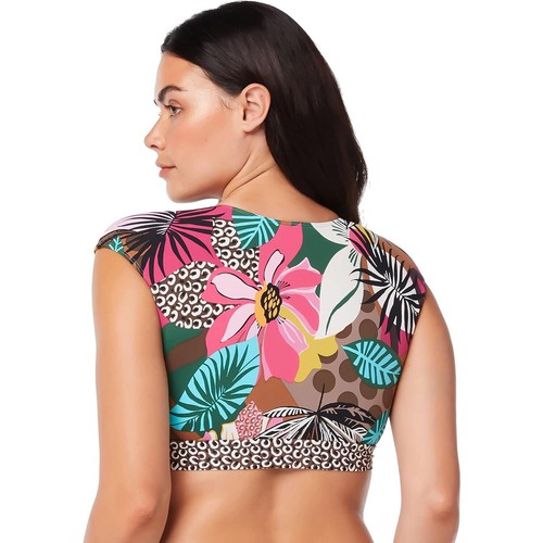 Bleu Rod Beattie Run Wild Tie Front Cap Sleeve Crop Swim Top Beach Multi Size 10 - 第 4/7 張圖片