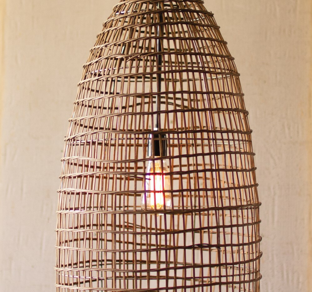 Beehive Shape Cage Woven Cane Dome Pendant Light Fixture Hanging