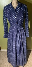 Vintage 50s 60s 70s Polka Dot Dress Pinup Navy Blue Sheer Sleeves Sz 8 Union
