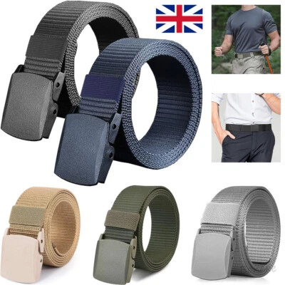 LUCKYHOMELIFE2U Unisex Mens Womens Trousers Fabric Woven Black Buckle Belt Army Work Belt