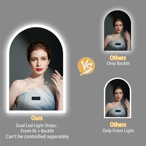 Bogen Bluetooth LED Badspiegel Smart Memory Schminkspiegel Antibeschlag Dimmbar - Bild 10 von 20