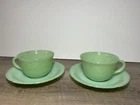 Fire King Jadeite Alice Cups and Saucers Set of Two 1950’s Vtg  Home Decor Movie