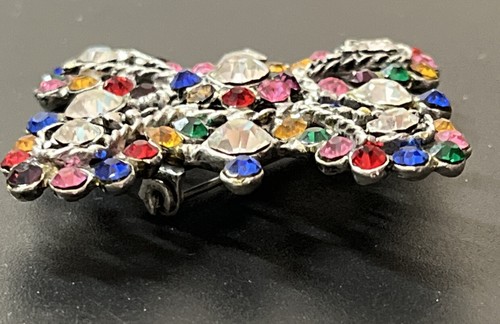 Vintage Runway Multicolor Rhinestone Maltese Cross Star Flower Brooch Pin - Picture 7 of 8