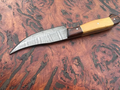 fixed blade damascus steel skinning hunting knife wood handle - Picture 4 of 4