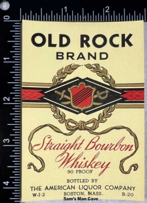 Old Rock Straight Bourbon Whiskey Label - MASSACHUSETTS