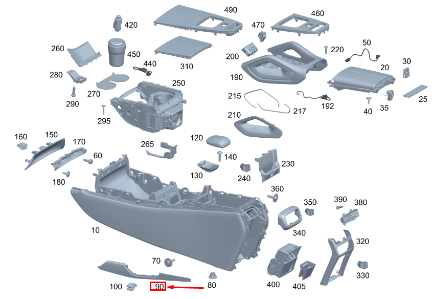 Neu MB GLE W167 Mittelkonsole rechts obere Abdeckungsverkleidung A16768910007G26