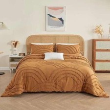 Burnt Orange Boho Bedding Set, cotton Tufted Duvet Cover, Soft  Breathable Set