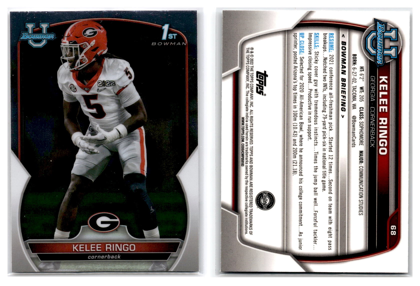 2022 Bowman U Chrome #68 Kelee Ringo - Georgia 1st