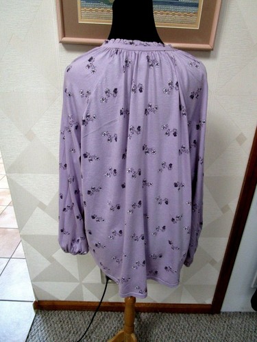 CHAPS-PURPLE/WHITE-FLORAL-TIE NECK-LONG SLEEVE-KNIT PEASANT-TOP-SIZE-S-NWT-$55 - 第 3/3 張圖片