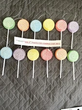 NEW Lot 12 MINI Christmas Tree Ornaments Candy Lollipops Tier Tray Decor Rainbow