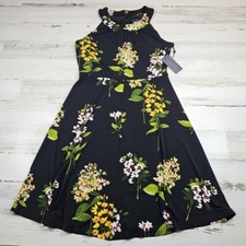 Tommy Hilfiger Dress Womens 6 Black Floral Sleeveless Stretch Summer Casual