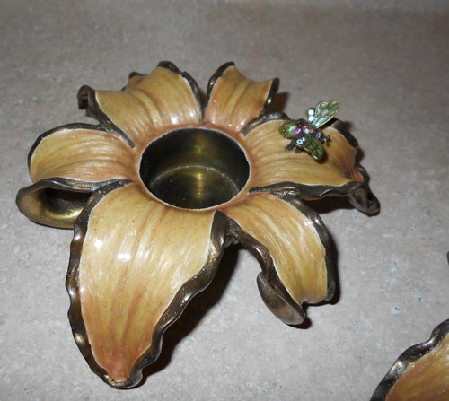 Set of 3 Jay Strongwater Enamel Lily Candle Votive With Bee - Picture 3 of 9