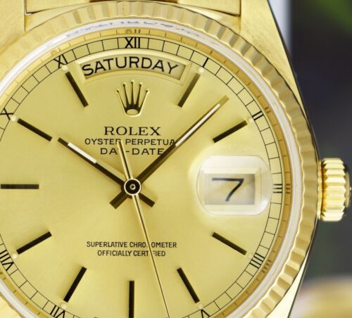 ROLEX 36mm 18kt Gold Day Date President Champagne Stick Model 18038 SANT BLANC - Picture 9 of 11