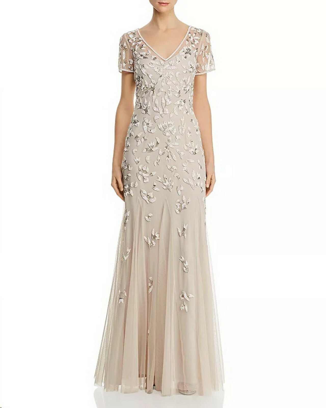 adrianna papell women's floral beaded godet gown