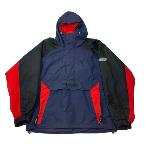 Vintage 90’s Columbia Jacket Coat Color Block Pullover Red Blue Hooded Mens Sz L