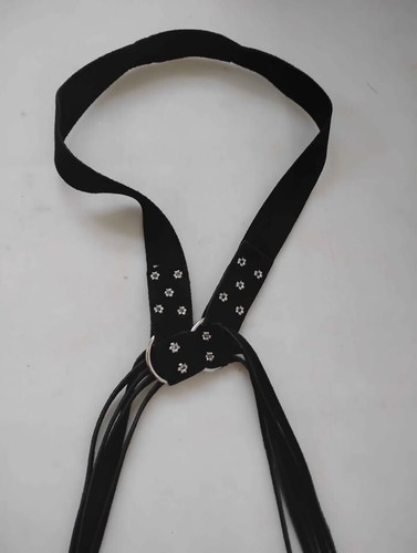 Cinturón Unisex Negro Gamuza Cuero Cuerda Corbata con Borlas Se Ajusta a 26" Cintura - Imagen 9 de 23