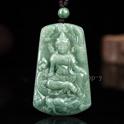 Certified Natural Grade A Jade Bean Green Guanyin Hand-carved Jade Stone Pendant - Picture 4 of 6