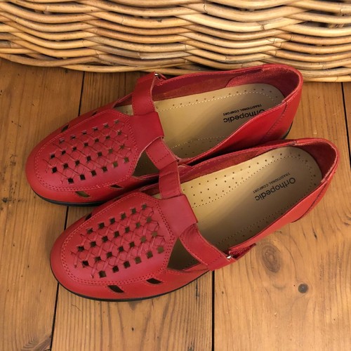 Orthopedic Mary Janes Pumps Ballet Strap Flat Red UK 6 Shoes Leather Woven Flats - Picture 5 of 9