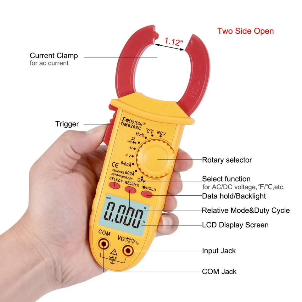 DM6268C multímetro digital amperímetro de tensión ACV DCV ohm metro abrazadera - Imagen 2 de 4