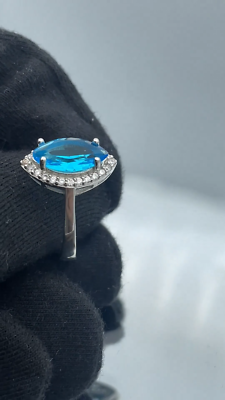 Women Simulated Aquamarine Blue Stone 925 Sterling Silver
