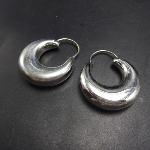 FEDERICO JIMENEZ 925 Sterling Silver 1 3/8" PUFFY HOOP EARRINGS Pierced 24g - Picture 13 of 13