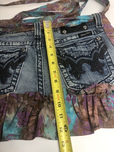 Women’s Handmade Recycled Apron Denim Jeans Blue Purple Ruffle Miss Me - Picture 5 of 6