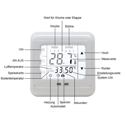 10x Thermostat Raumtemperaturregler LCD Digital Touchscreen Fußbodenheizung Weiß - Bild 9 von 16