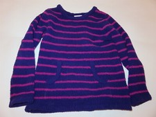 Hanna Andersson Girls Purple Stripe Fuzzy Fleece Sweater 130 EUC