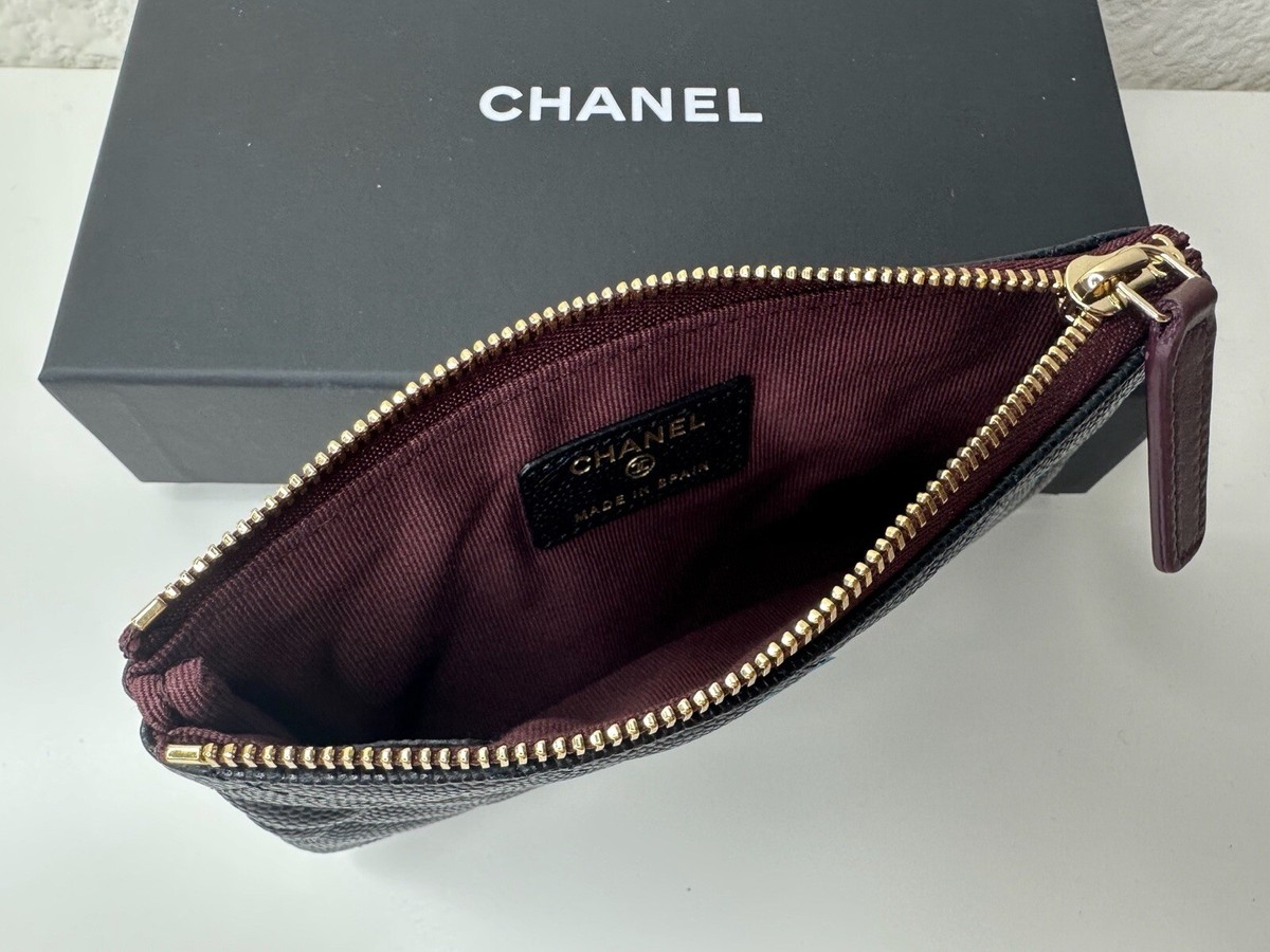 NWT Chanel Classic O-Case Mini Pouch Coin Wallet Black Caviar with Gold