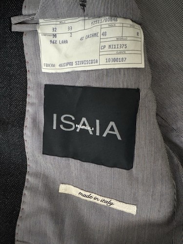 $5300 Isaia Napoli Men’s Wool-Cashmere Herringbone Overcoat Dark Grey US38R IT48 - Picture 3 of 3