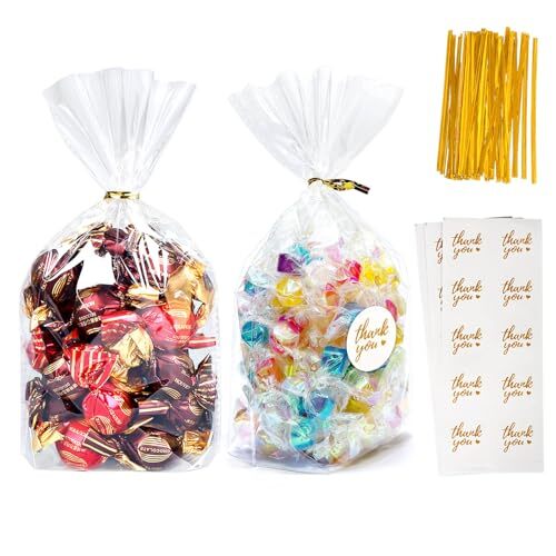  Clear Cellophane Treat Bags with Ties, 6"x 9" (100 pcs) 6x9 Inch (Pack of 100) - Imagen 1 de 5