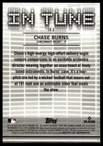 2024 Bowman Draft #IT-2 Chase Burns Chrome In Tune - Picture 2 of 2