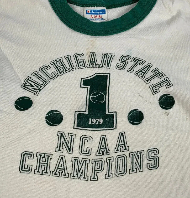 Vintage Champion T Shirt Michigan St Blue Bar Single Stitch 70s 80s Kids S 6-8