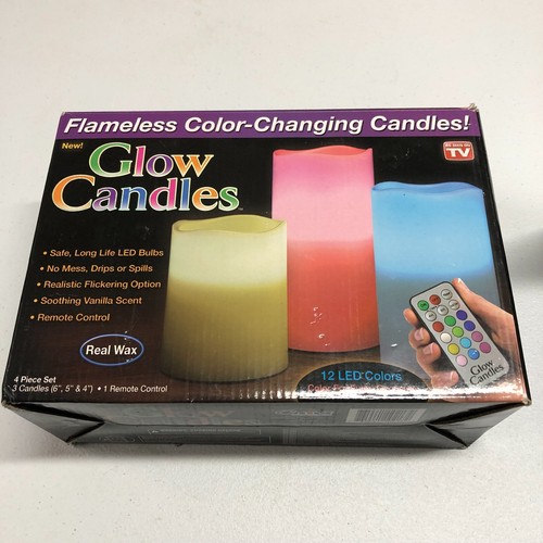 As Seen TV Glow Candles Flameless Color-Changing 12 LED Colors Real Wax Remote