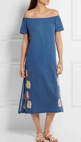Sensi Studio Off Shoulder Cotton Embroidered Blue Dress S - Picture 3 of 16