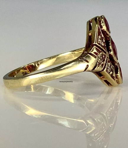 Edwardian 3CT Round Cut Red Ruby Women's Vintage Ring 14K Yellow Gold Plated - Picture 4 of 5
