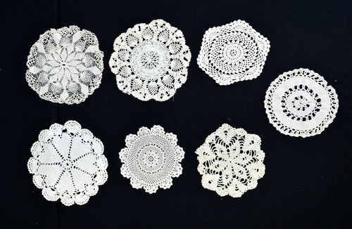 Vintage 7 Different White Hand Crocheted Doilies Varies 6" to 9" - Picture 9 of 9