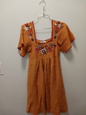 Madewell Women's XSmall Embroidered Square-Neck Mini Dress Yellow Boho A-Line