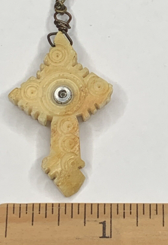 VTG Carved Celluloid Cross Rosary Stanhope Lens Franciscan Mission Burlington WI - Picture 8 of 10