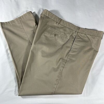 Lands' End mens khaki Traditional Fit flat front chino pants size