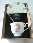Cupcake bone china cup and saucer gift boxed with teaspoon colourful cupcakes