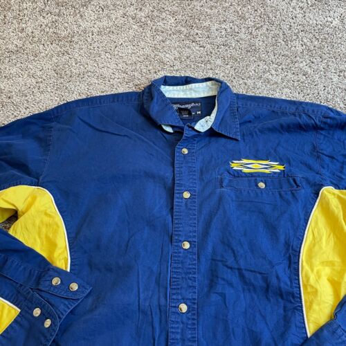 Vintage Wrangler Shirt Mens Medium Blue Yellow Pearl Snap Western - Picture 2 of 8