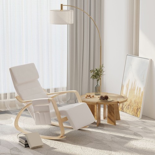 Rocking Chair Recliner Armchair with Adjustable Footrest, Cream White - Picture 2 of 8