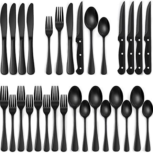 24-Piece Black Silverware Set with Steak Knives, Black Flatware Set for 4, Food- - Picture 2 of 7