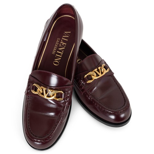 71318 auth VALENTINO burgundy leather 2022 VLOGO CHAIN Loafers Shoes 38.5 - Picture 6 of 8