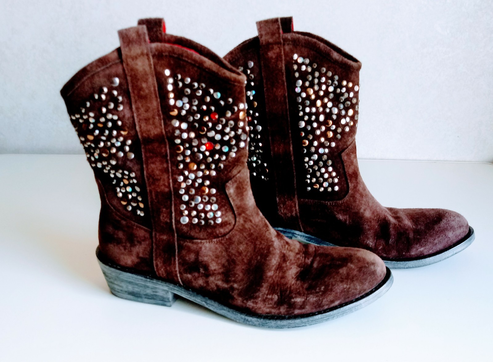 Beverly Feldman 1947 ALL LEATHER COW COW COW BOY Rhinestone brown suede Boots size 7B 794060 Beverly Feldman 1947 ALL LEATHER COW COW COW BOY Rhinestone brown suede Boots size 7B 794060