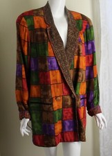 Platinum Dorothy Schoelen Sz M 8 10 Vintage Rayon Funky Long Blazer Jacket Wild